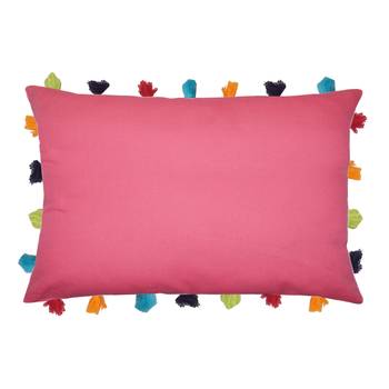 Lushomes Pink Sofa Cushion Cover Online with Colorful Tassels (Single pc, 14 x 20 inches) 1