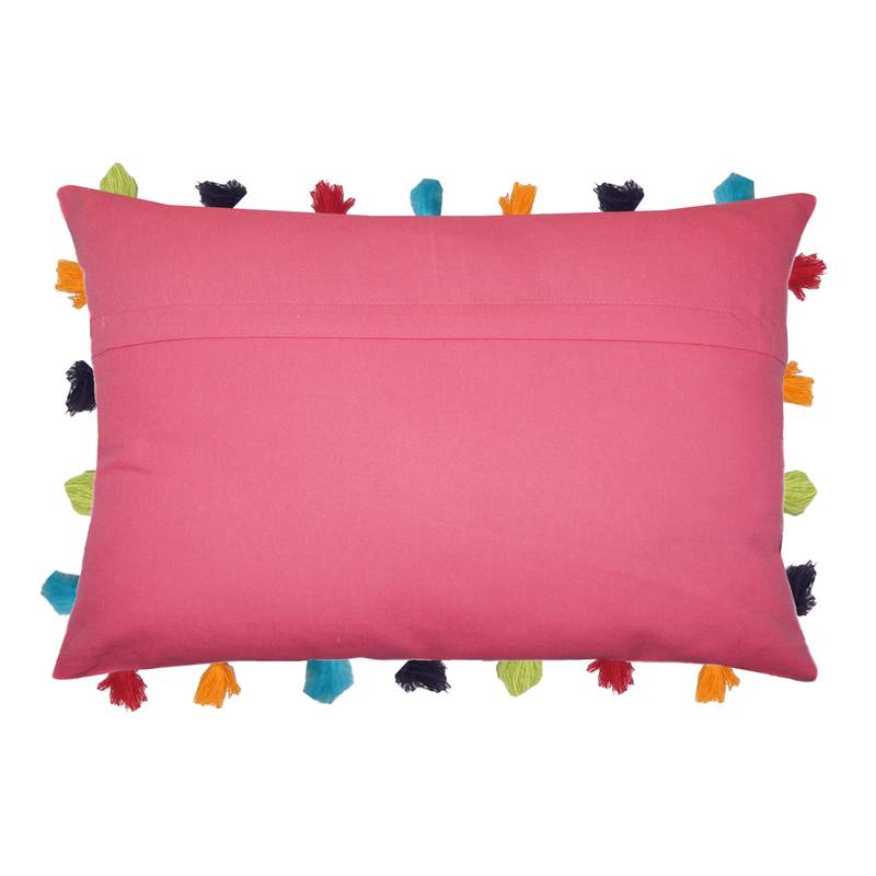 Lushomes Pink Sofa Cushion Cover Online with Colorful Tassels (Single pc, 14 x 20 inches)
