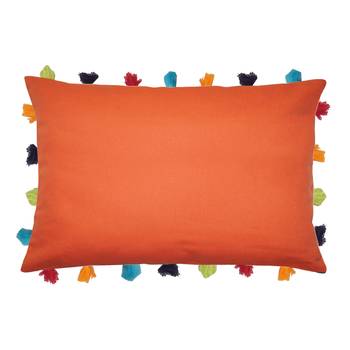 Lushomes Red Wood Sofa Cushion Cover Online with Colorful Tassels (Single pc, 14 x 20 inches) 1