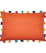 Lushomes Red Wood Sofa Cushion Cover Online with Colorful Tassels (Single pc, 14 x 20 inches)