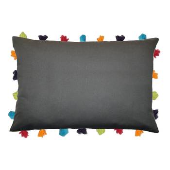 Lushomes Grey Sofa Cushion Cover Online with Colorful Tassels (Single pc, 14 x 20 inches) 1