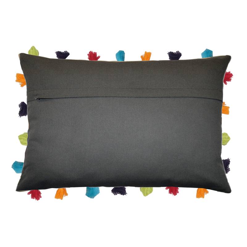 Lushomes Grey Sofa Cushion Cover Online with Colorful Tassels (Single pc, 14 x 20 inches)