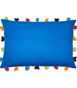 Lushomes Sky Blue Sofa Cushion Cover Online with Colorful Tassels (Single pc, 14 x 20 inches)