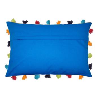 Lushomes Sky Blue Sofa Cushion Cover Online with Colorful Tassels (Single pc, 14 x 20 inches) 2