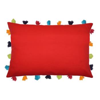 Lushomes Red Sofa Cushion Cover Online with Colorful Tassels (Single pc, 14 x 20 inches) 1