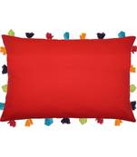 Lushomes Red Sofa Cushion Cover Online with Colorful Tassels (Single pc, 14 x 20 inches)