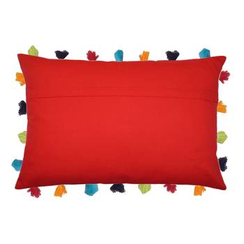 Lushomes Red Sofa Cushion Cover Online with Colorful Tassels (Single pc, 14 x 20 inches) 3