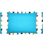 Lushomes Blue Sofa Cushion Cover Online with Colorful Tassels (Pack of 3 Pcs, 14 x 20 inches)