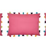 Lushomes Pink Sofa Cushion Cover Online with Colorful Tassels (Pack of 3 Pcs, 14 x 20 inches)