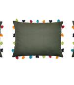 Lushomes Green Sofa Cushion Cover Online with Colorful Tassels (Pack of 3 Pcs, 14 x 20 inches)