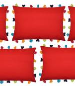Lushomes Red Sofa Cushion Cover Online with Colorful Tassels (Pack of 5 Pcs, 14 x 20 inches)