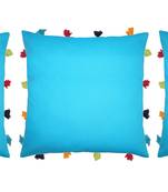 Lushomes Blue Sofa Cushion Cover Online with Colorful Tassels (Pack of 3 Pcs, 14 x 14 inches)