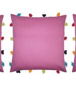 Lushomes Blue Sofa Cushion Cover Online with Colorful Tassels (Pack of 3 Pcs, 14 x 14 inches)