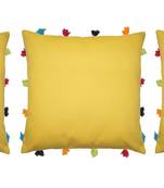 Lushomes Yellow Sofa Cushion Cover Online with Colorful Tassels (Pack of 3 Pcs, 14 x 14 inches)