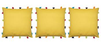 Lushomes Yellow Sofa Cushion Cover Online with Colorful Tassels (Pack of 3 Pcs, 14 x 14 inches) 3