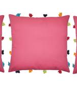 Lushomes Pink Sofa Cushion Cover Online with Colorful Tassels (Pack of 3 Pcs, 14 x 14 inches)