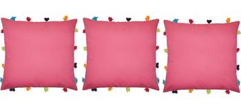 Lushomes Pink Sofa Cushion Cover Online with Colorful Tassels (Pack of 3 Pcs, 14 x 14 inches) 3