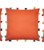 Lushomes Red Wood Sofa Cushion Cover Online with Colorful Tassels (Pack of 3 Pcs, 14 x 14 inches)