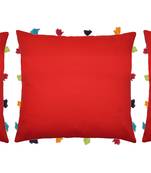 Lushomes Red Sofa Cushion Cover Online with Colorful Tassels (Pack of 3 Pcs, 14 x 14 inches)