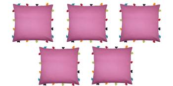 Lushomes Blue Sofa Cushion Cover Online with Colorful Tassels (Pack of 5 Pcs, 14 x 14 inches) 1
