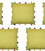 Lushomes Green Sofa Cushion Cover Online with Colorful Tassels (Pack of 5 Pcs, 14 x 14 inches)