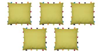Lushomes Green Sofa Cushion Cover Online with Colorful Tassels (Pack of 5 Pcs, 14 x 14 inches) 3