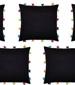 Lushomes Pirate Black Sofa Cushion Cover Online with Colorful Tassels (Pack of 5 Pcs, 14 x 14 inches)