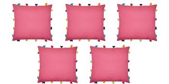 Lushomes Pink Sofa Cushion Cover Online with Colorful Tassels (Pack of 5 Pcs, 14 x 14 inches) 1