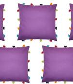 Lushomes Purple Sofa Cushion Cover Online with Colorful Tassels (Pack of 5 Pcs, 14 x 14 inches)