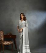 Light grey woven linen saree with blouse