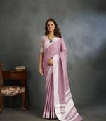 Light pink woven linen saree with blouse