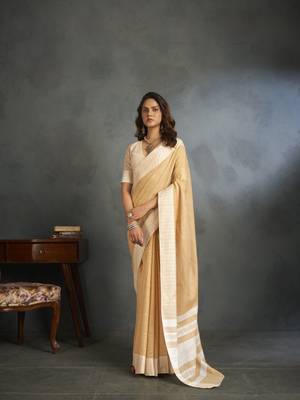 Ivory woven linen saree with blouse 1