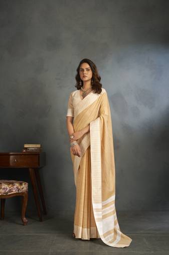 Ivory woven linen saree with blouse