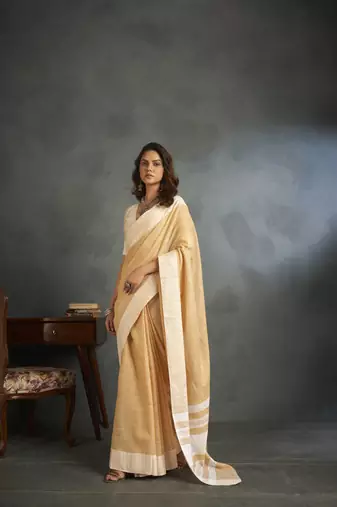 Ivory woven linen saree with blouse
