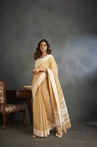 Ivory woven linen saree with blouse
