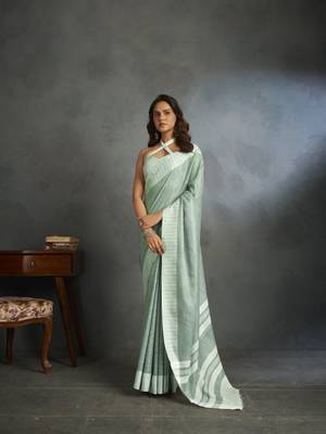 Light green woven linen saree with blouse 1