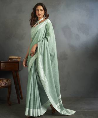 Light green woven linen saree with blouse 3