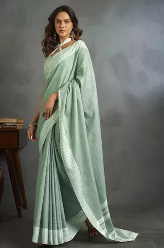 Light green woven linen saree with blouse
