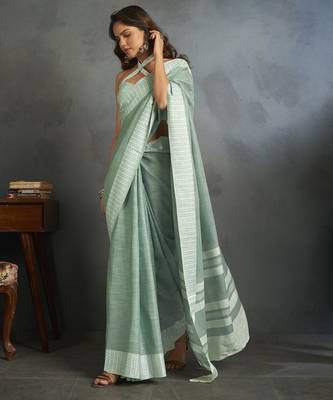 Light green woven linen saree with blouse 4
