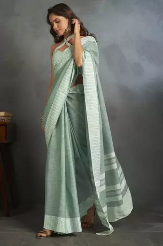 Light green woven linen saree with blouse