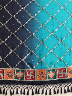 Blue embroidered silk blend saree with blouse 3