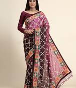 Purple embroidered silk blend saree with blouse