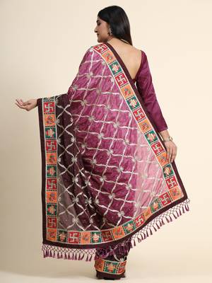 Purple embroidered silk blend saree with blouse 2