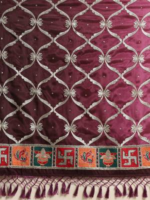 Purple embroidered silk blend saree with blouse 3