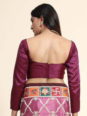 Purple embroidered silk blend saree with blouse 5