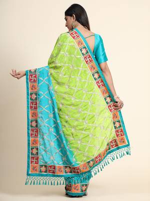 Green embroidered silk blend saree with blouse 2