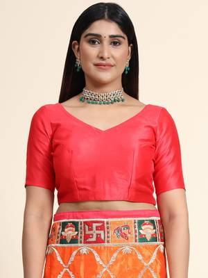 Pink embroidered silk blend saree with blouse 4