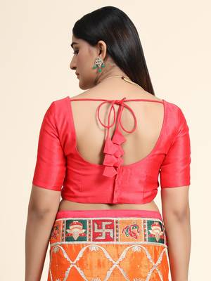Pink embroidered silk blend saree with blouse 5