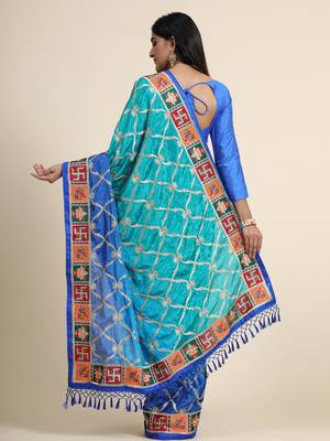 Blue embroidered silk blend saree with blouse 2