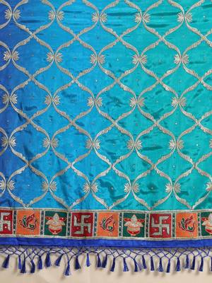 Blue embroidered silk blend saree with blouse 3
